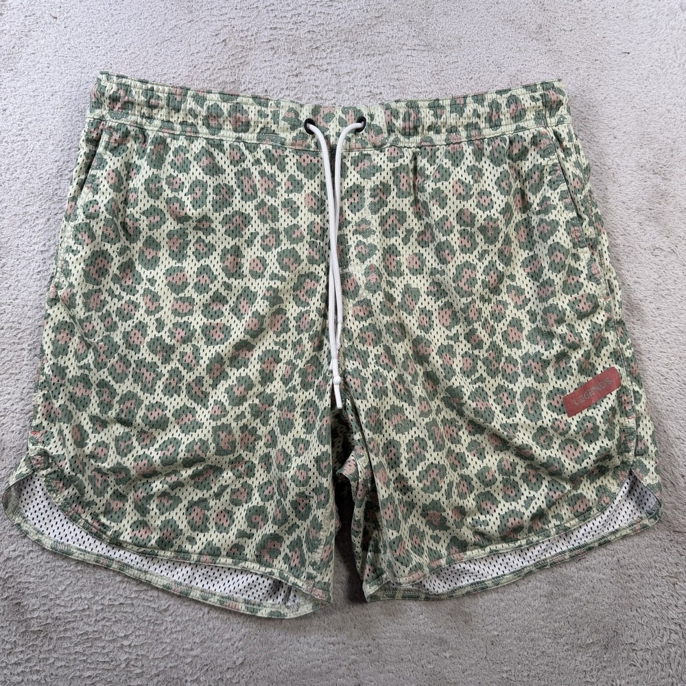 Legends Luka Shorts Mens XL Green Cheetah Print Drawstring Performance Stretch